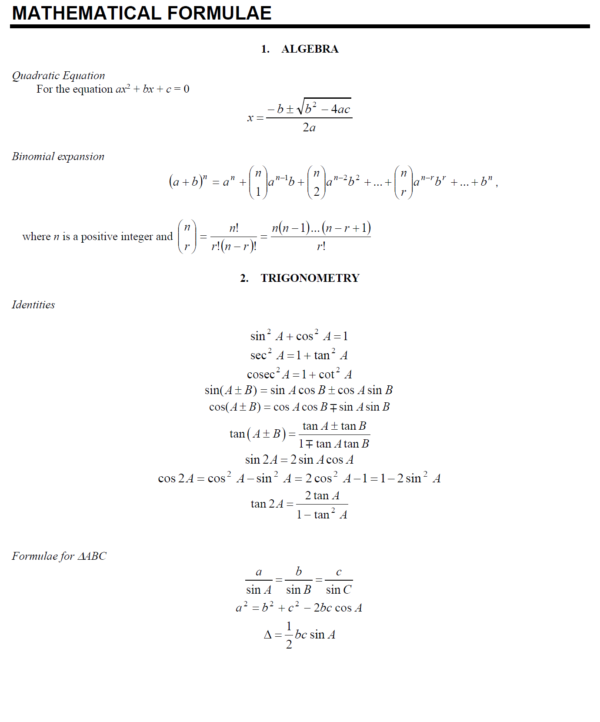 Formula Sheet Gcse Maths At Luis Silva Blog
